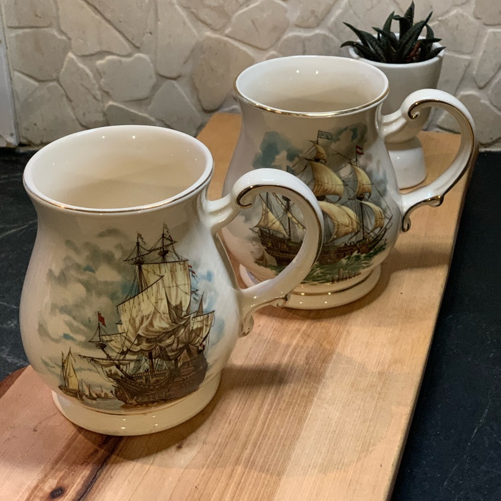 SADLER | Set of 2  | Galleon Ship  Beer Mugs / Steins